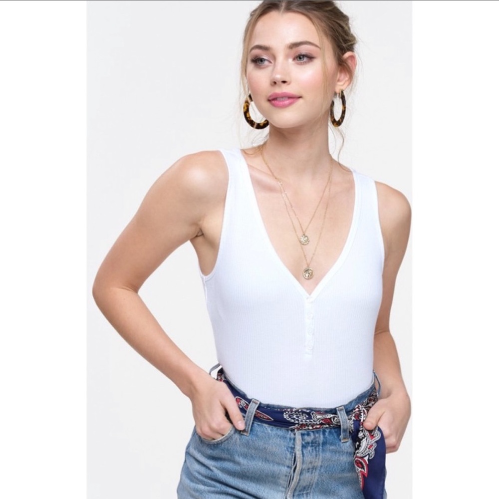 White Basic Button Up Bodysuit